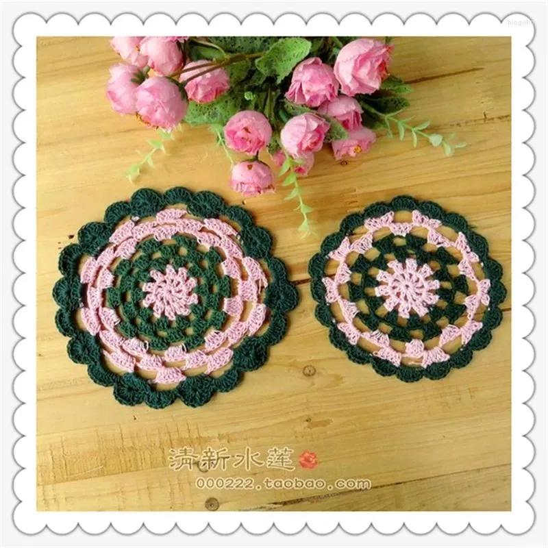 Tapis de Table vente beau Crochet fait à la main aiguille Crochet multicolore coussin rond rustique découpe tricoté tapis isolant