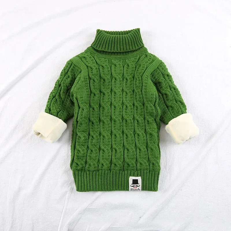 Ensembles d'hiver enfants pulls en peluche à l'intérieur épaissir pull pull col haut couleur pure garçons filles épais tricoté chemises à col roulé 231202