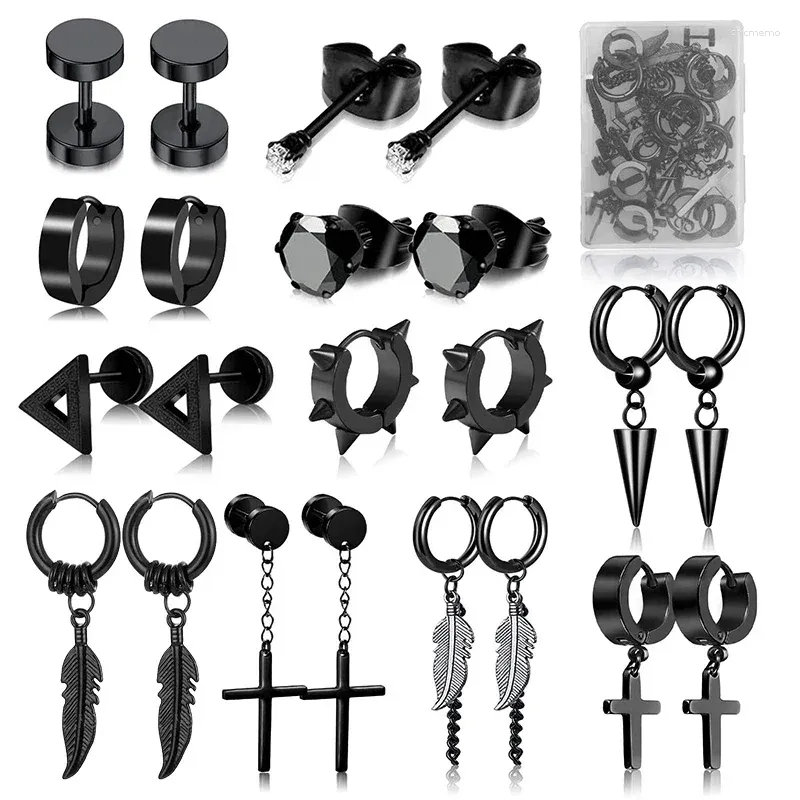 Hoopörhängen par Punk rostfritt stål studsvart set för män kvinnor vintage hip hop piercing öron smycken tillbehör