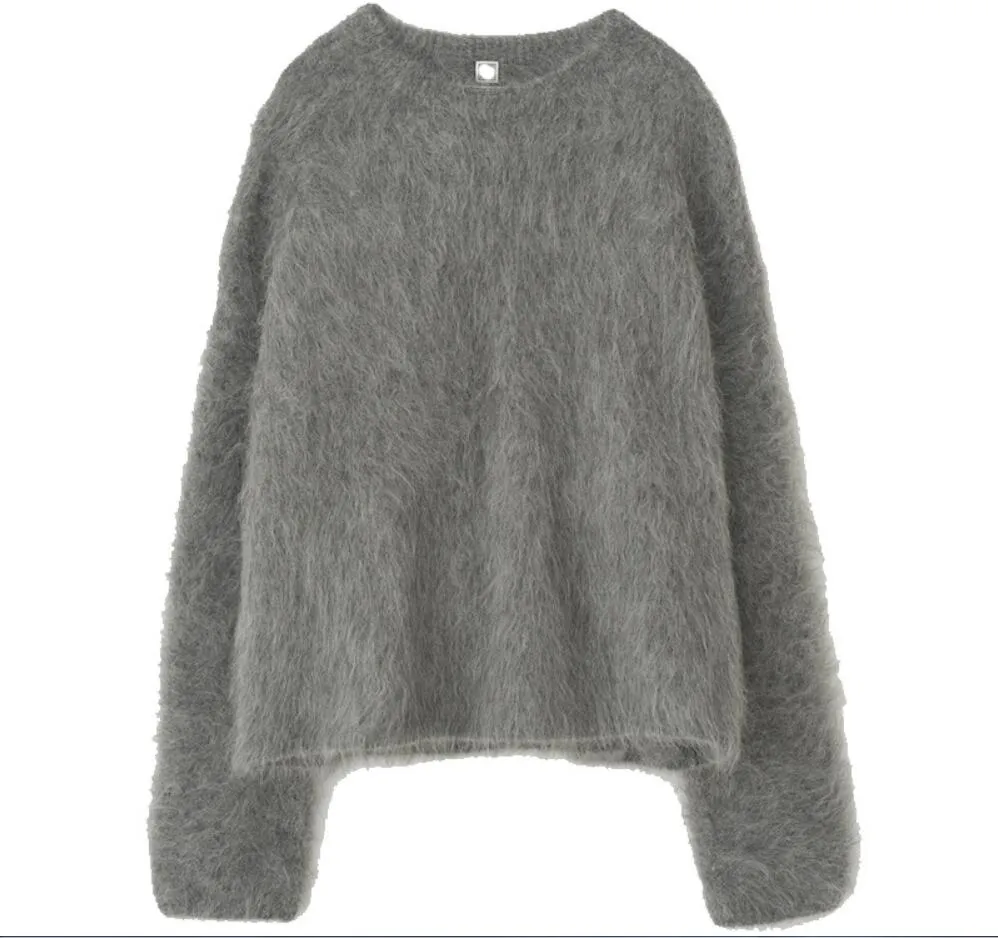 Totem-e sheep camel hair round neck wool sweater women's loose and lazy silhouette knitted sweater