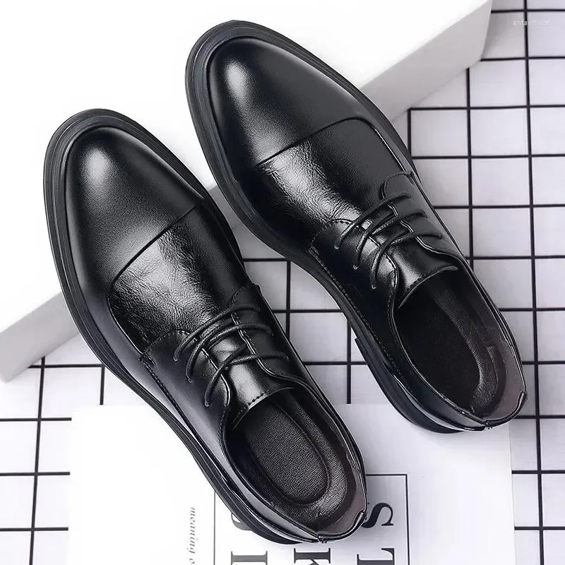 Dress Shoes Designer Brand Black Leather For Men Wed Shoe Lace Up Casual Business Oxfords Point Toe Office Formal Male