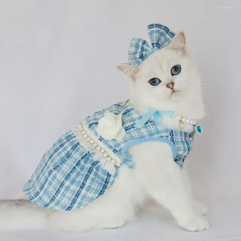 Cat Costumes Pet Dress With Bow Headdress Floral Set Faux Pearl Decor For Dogs Cats Princess Cute