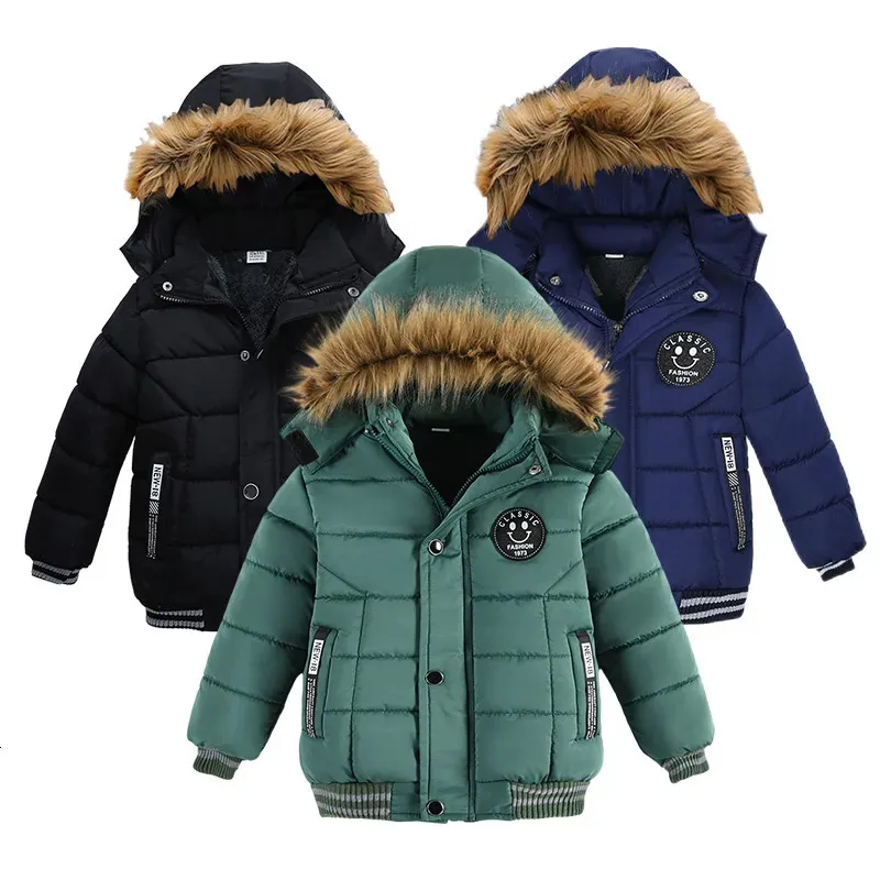 Boys Winter Jacket Fashion Fur Collar Hooded Outerwear Heavy Cotton Windbreaker Coat For Kids 2 6 Years From Cong06 8.35 DHgate.Com