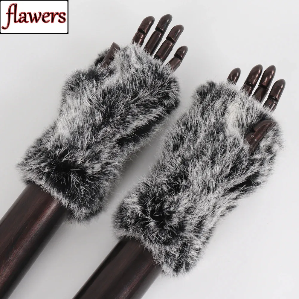 Fingerless Gloves Lady Natural Rabbit Fur Knitted Warm Real Mittens Russian Women Winter 100 Genuine 231202