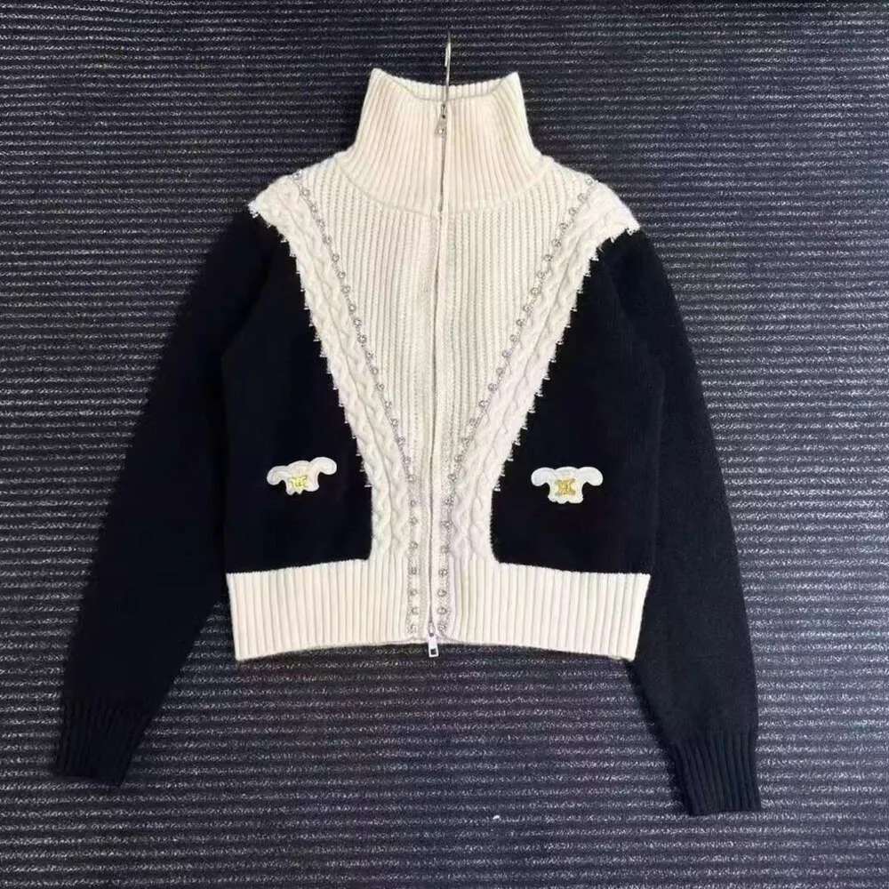 23SS Kadın Ceket Tasarımcı Sweater Kadınlar Sonbahar Moda Kısa Örgü Basit Örgü Ceketler Gevşek Sıradan Fermuar Ceket Aplike