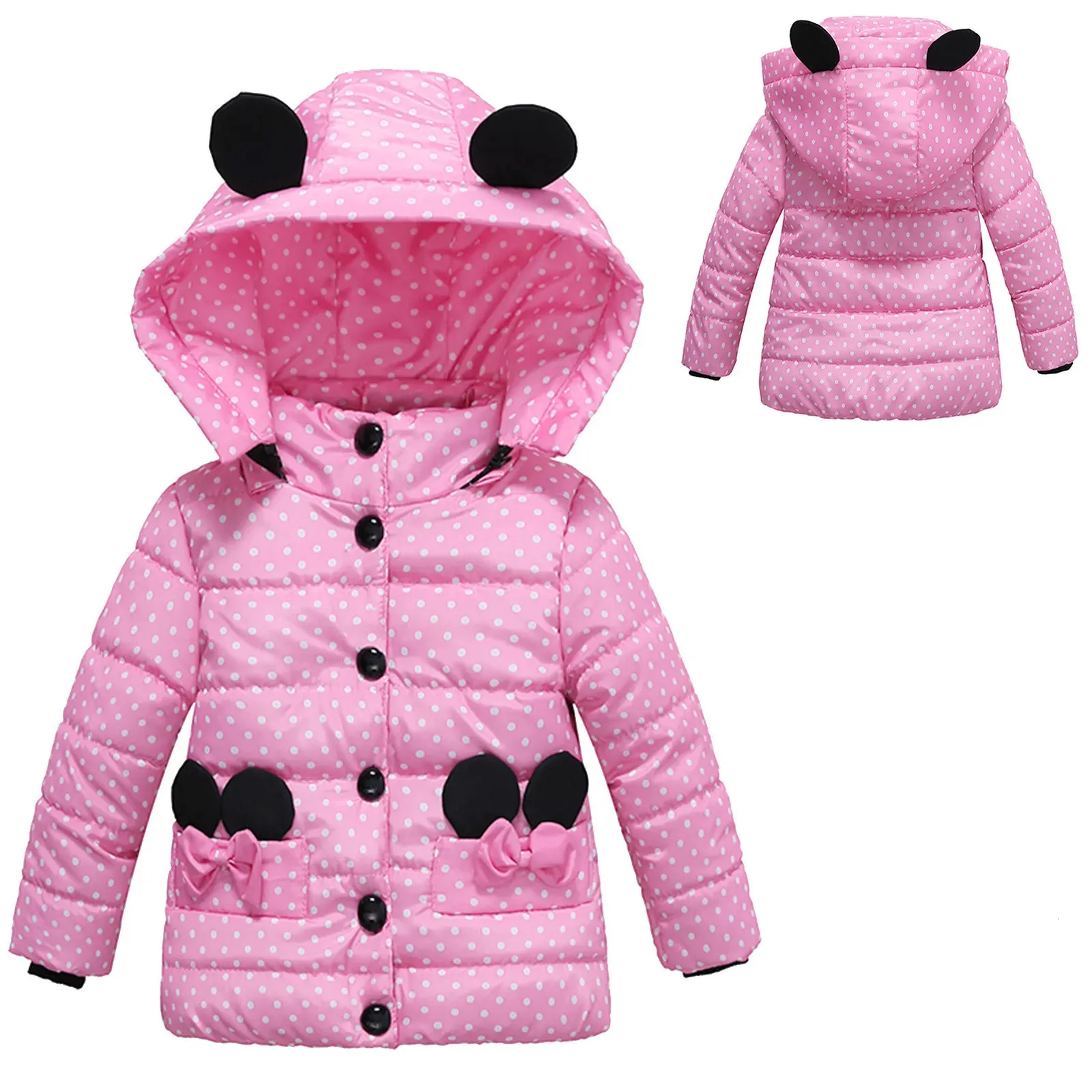 Manteau en duvet automne hiver veste manteaux enfants bébé garçons filles points mignons imprimé léger rembourré ours à capuche vêtements d'extérieur pour nourrissons 231202