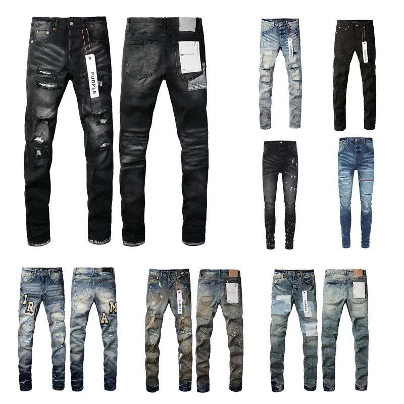 Jeans jeans violets jeans de créateur pour hommes pantalons empilés jeans homme rock revival denim larmes baggy jean hommes pantalons noir slim fit déchiré biker blanc bleu gris jeans homme 28