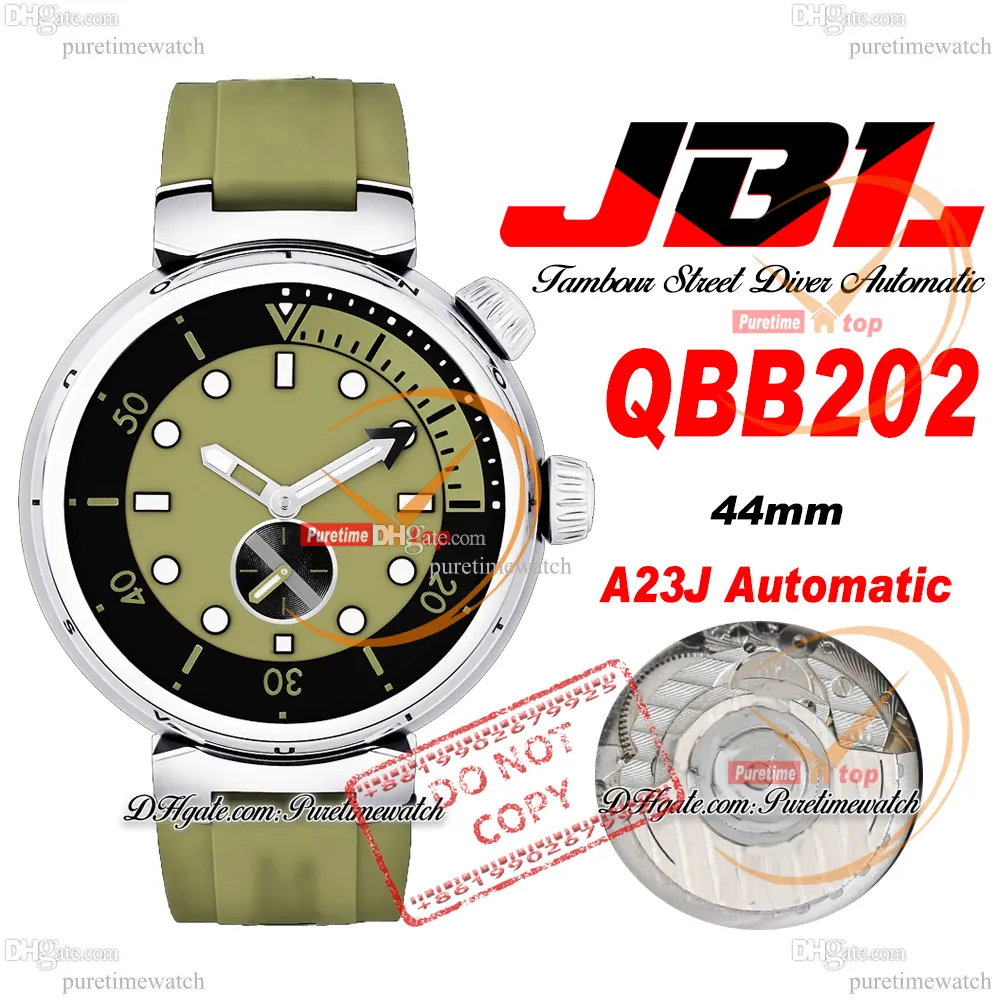 44mm Automatic Mens Watch Green Dial Rubber Strap Stainless Steel Case Sapphire Glass Luxury Watches
