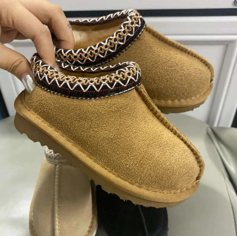 UG G Australie Enfants Tout-petits Tasman II Pantoufles Tazz Chaussures de bébé Claquettes en Fourrure de Châtaigne Peau de Mouton Shearling Classique Ultra Mini Boot Mules d'hiver Chaussons en Daim Confort