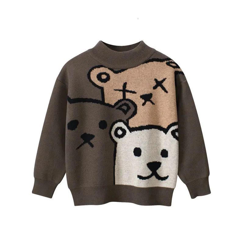 Karikatür Bear Children's Sweater 2023 Kış Giysileri Erkek Kızlar Örgü Moda Uzun Kollu Beltlanek Jumper En İyi Çocuk Kıyafet 231202