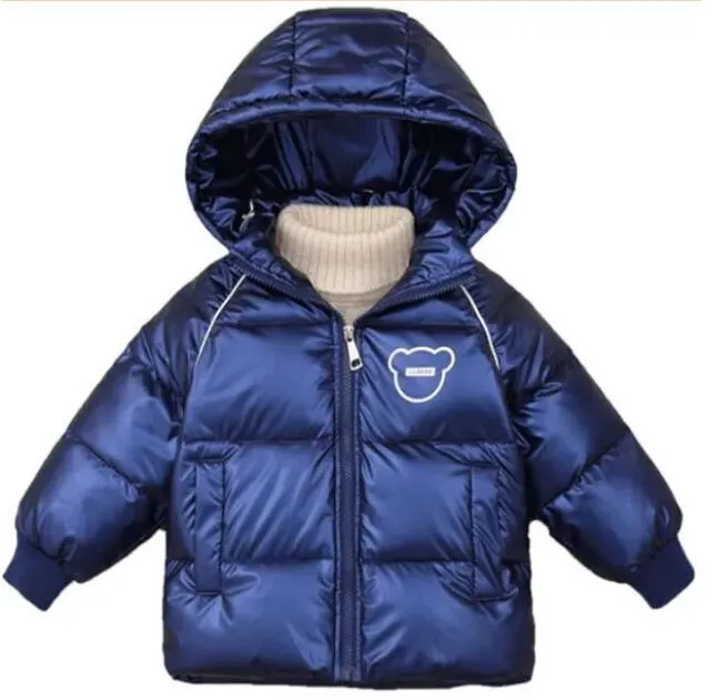 Children's coats, baby clothes, hoodies, toddlers, designers with hats, thick warm coats, boys and girls design coats, 100% white duck down, black, gray and blue.