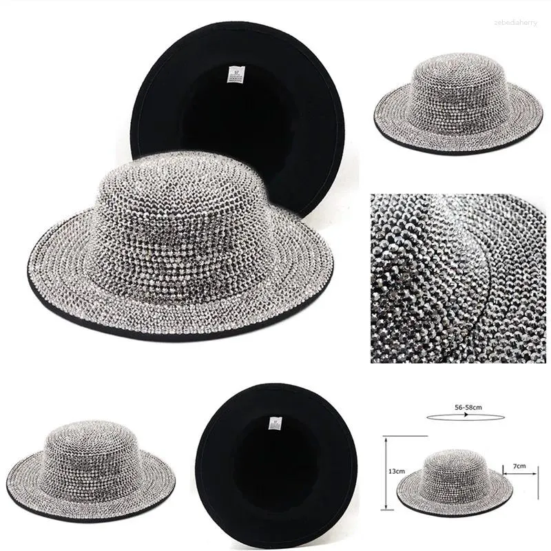 Beralar Kadın Tam Elmas Ayarlanabilir Fedora Şapkası Bling Rhinestone Panama Erkekler Geniş Brim Caz Şapkaları Toptan Yaz Kış