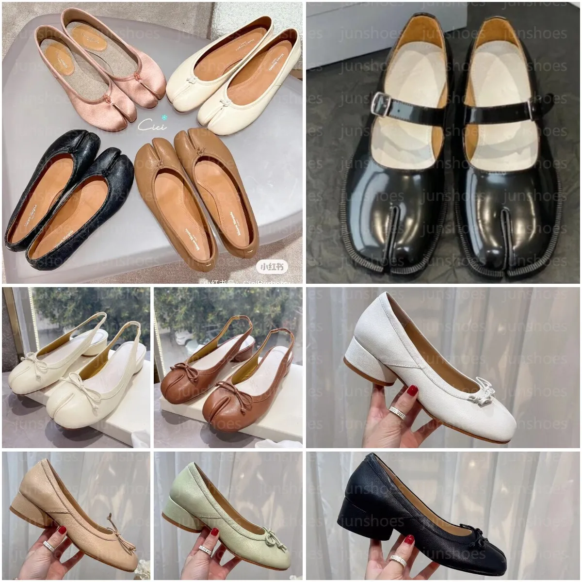 2024Women Tabi Ballerinas Shoes Designer MM6レザーヒールバレエシューズラグジュアリーフラットボトムメアリージェーンファッションローヒールスプリットトーサンダルサイ​​ズ35-40