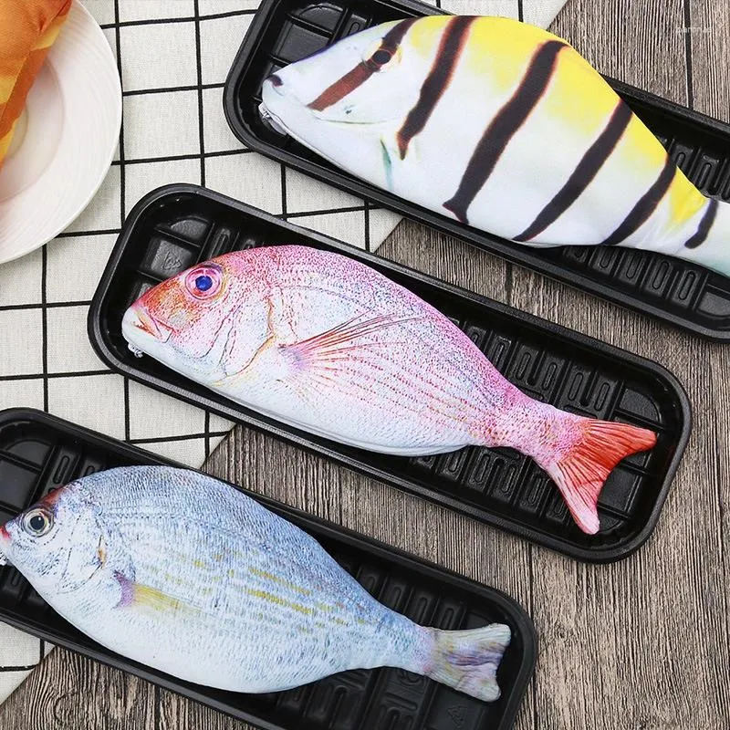 Creative Simulated Fish Pencil Bag Söta pennor Pouch Funny School Pen Cases Stationery levererar blixtlås Studentgåvor