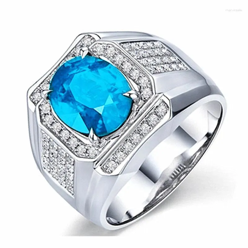 Кольца кластера, роскошное полное циркониевое открытое кольцо с морским синим кристаллом, европейские и американские обручальные ювелирные изделия для свадьбы, подарки
