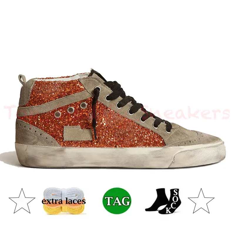 Met Italië merk Mid Star Golden Slide Sneakers Hightop Dames schoenen Golden Pinkgold Glitter Classic Luipard Star White Doold Dirty Designer Shoes Designer Shoes C9s