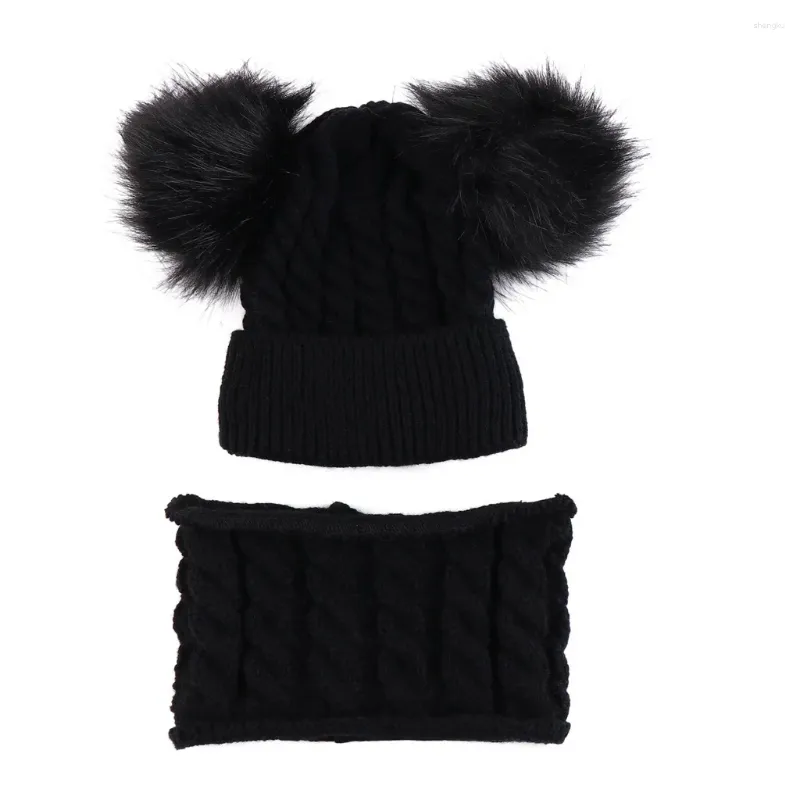 Akcesoria do włosów 0-2 lata Dziewczęta dzianina czapka Furka PoM Bobble Hat z szalikiem 2pcs Boys Ski Cap na zimową jesień