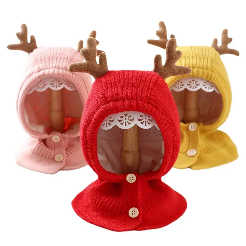 Barns fingerlösa handskar vinter sammet balaclava barn jul hatt baby hatt varma stickade mössor för pojkar flickor casual hjort barn huva halsduk 231202