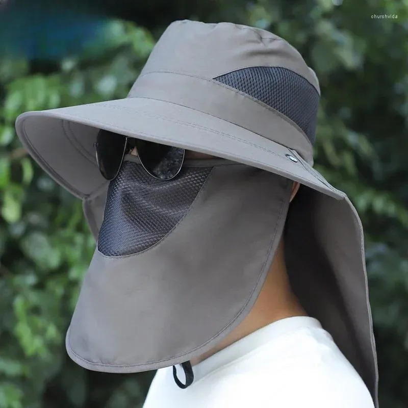 Beretten vrouwen zonneschaduw viszonnen pet met zonnebrandwijkmasker voor outdoor rand vizier hoed mannen werken jungle safari nek beschermt groot breed