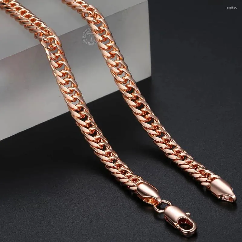 Correntes 585 Rose Gold Color Colar Curb Cuban Link Chain para Mulheres Meninas Moda Moda Jóias Presentes Festa 22/26 Polegada GN162