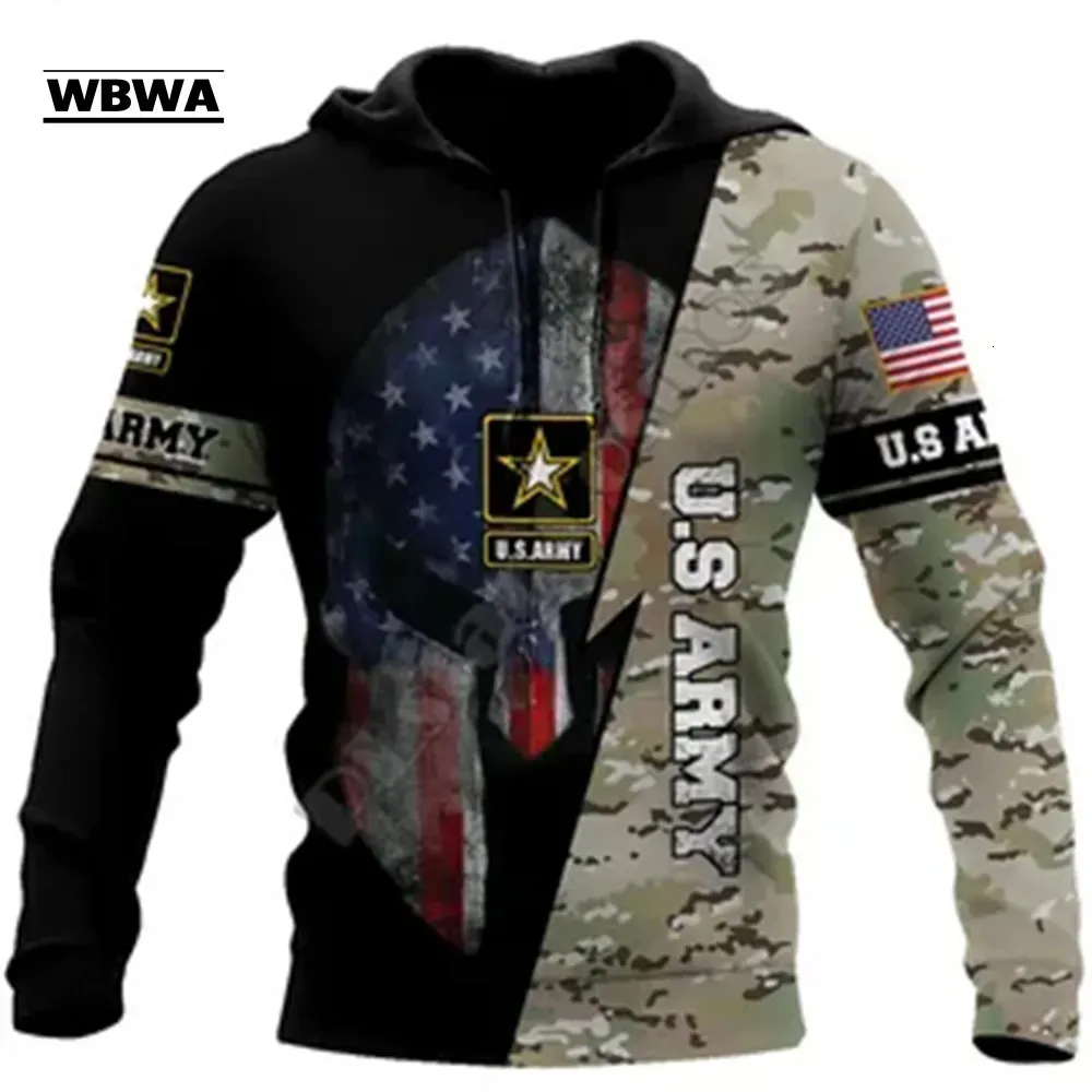 Herrtröjor tröjor wbwa veteran militär armé kostym soldat camo höst pullover modesuit 3dprint män/kvinnor casual hoodies 231202