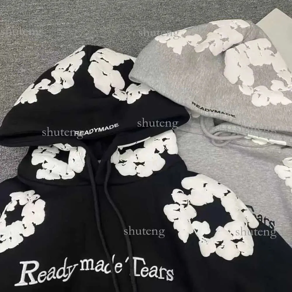 DHgate Fashion Mens Readymade Hoodie Autumn and Winter. Denim Tears Hoodies Flower Puff Printed Distressed Hoodie Sweatshirt Men Top Pullover 411 Apparel