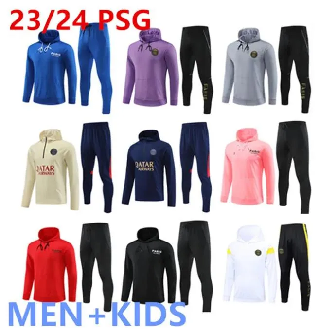 23 24 Es Soccer Tracksuit Maillots Football Jacket Hoodie Sportwear Survetement MBAPPE HAKIMI 2023 2024 Paris Men Kids Kit Training Suit Uniform Enfants