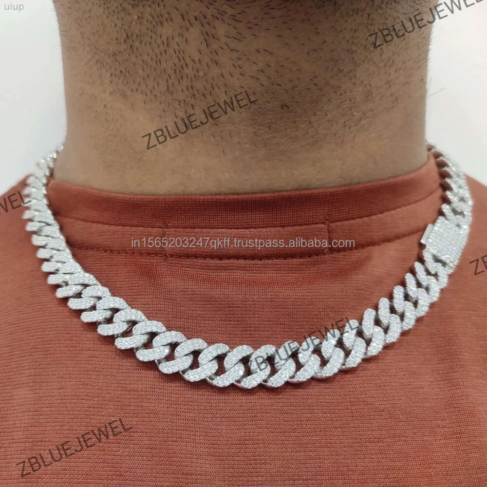 Jakość 12 mm Premium Dostosuj Sterling Silver VVS Moissanite Diamond Studded Out Out Cuban Link Chain for Men Luksusowy naszyjnik