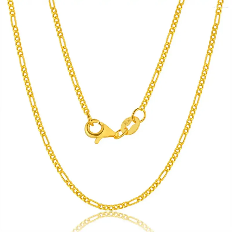 Chains Pure 999 24K Yellow Gold Chain Women 1.1mm Figaro Link Necklace 3.4-3.6g 18in L