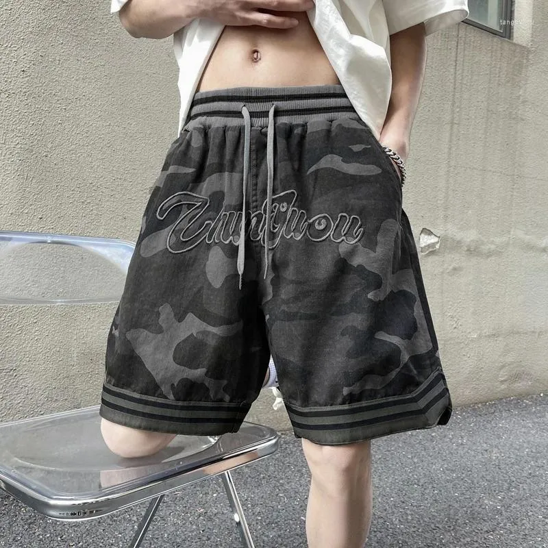 Männer Shorts 2024 Sommer Cargo Camoflage Männer Mode Lässig Feste Elastische Taille Kordelzug Kurze Männliche Taschen Lose Straße A97