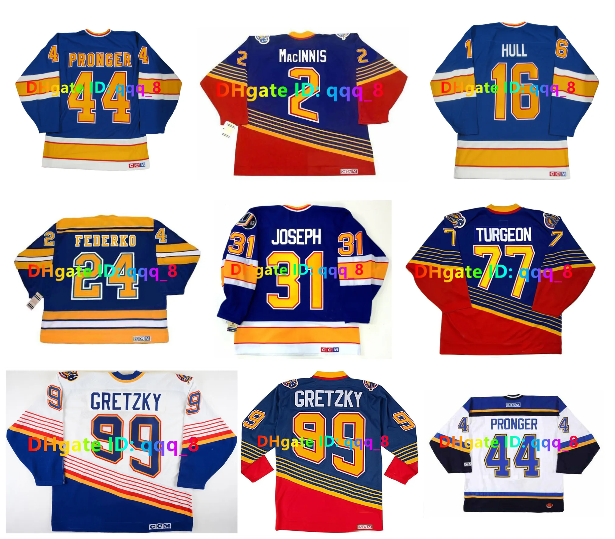 WAYNE GRETZKY AL INNIS BRETT HULL Maillot de hockey personnalisé CCM Throwback Blues ADAM OATES BERNIE FEDERKO BOB PLAGER CURTIS JOSEPH GARRY UNGER PIERRE TURGEON Taille