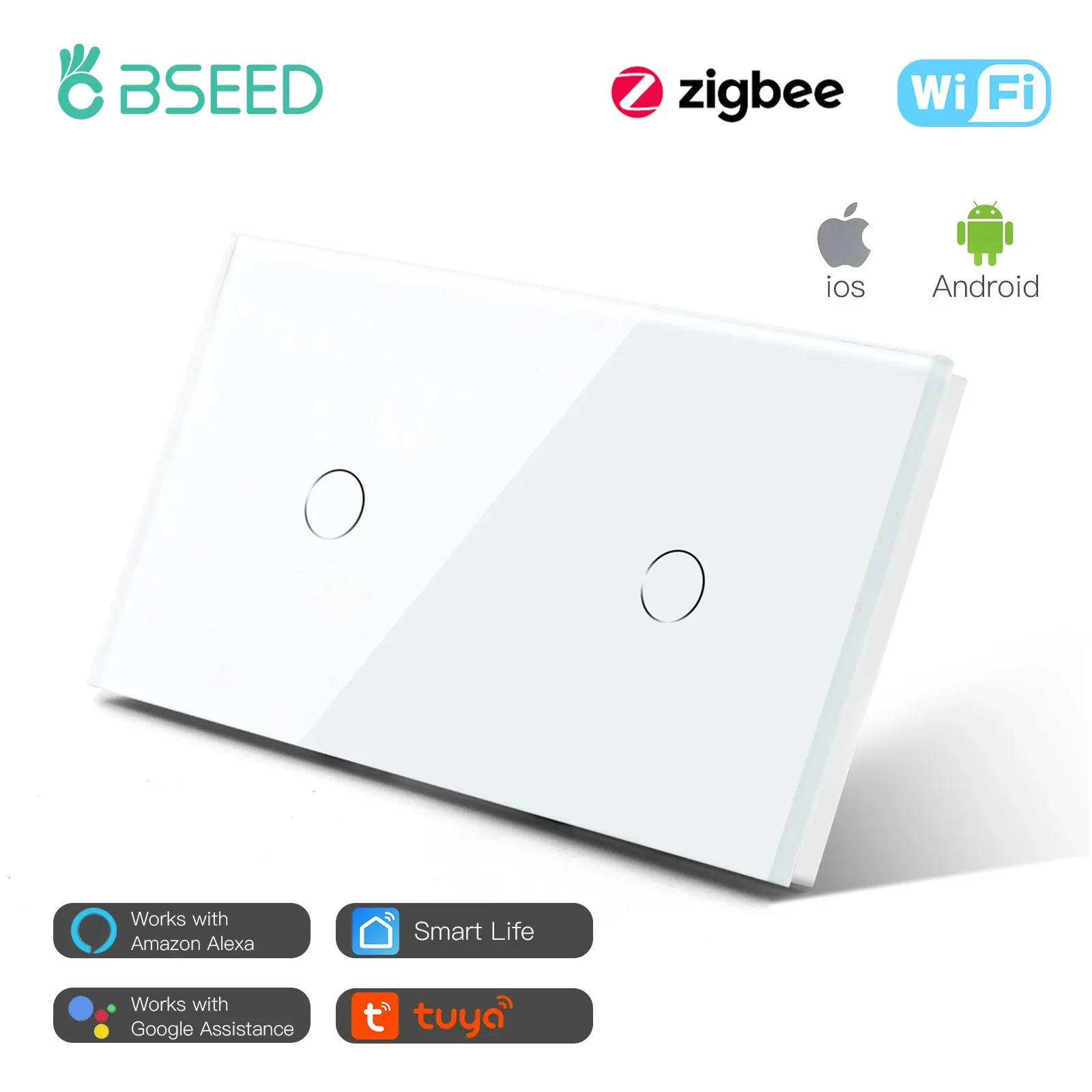 Switches Accessories Bseed Zigbee Smart EU 2 Gang Single Live 157mm Touch Light Switch Alexa Life Compatible Home Decoration 231202