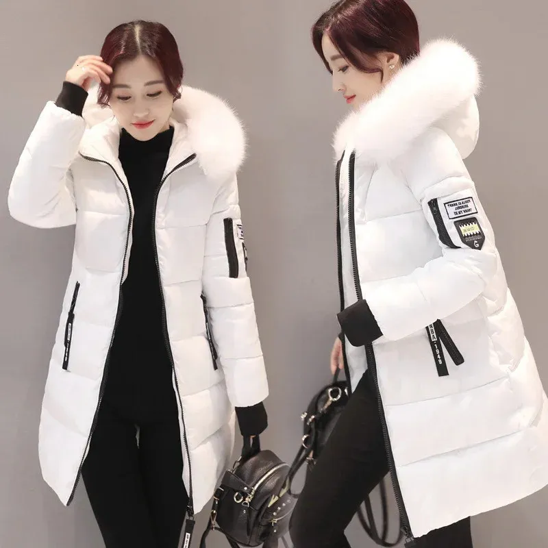 Womens Down Parkas winter jacket womens fur necklace long basic thick cotton padded 231202