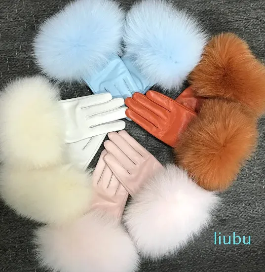 Five finger gloves women's leather gloves winter warm fashion item natural plush oversized custom