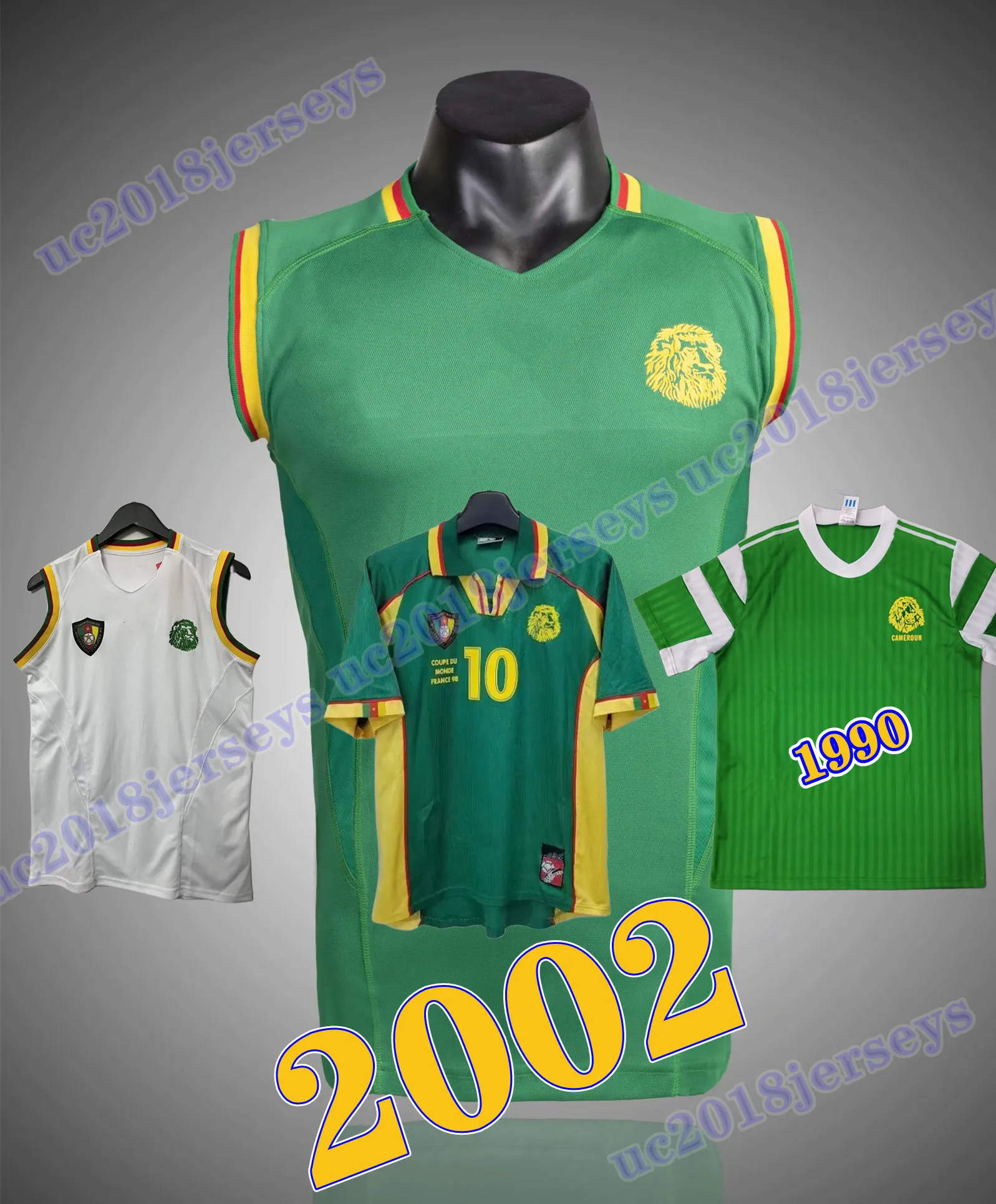 1990 1998 2002 Maillots de football Cameroun Chemise à domicile Maillot rétro Eto'o Geremi Wome Song Djemba-Djemba 90 98 02 Chemises de football classiques haut
