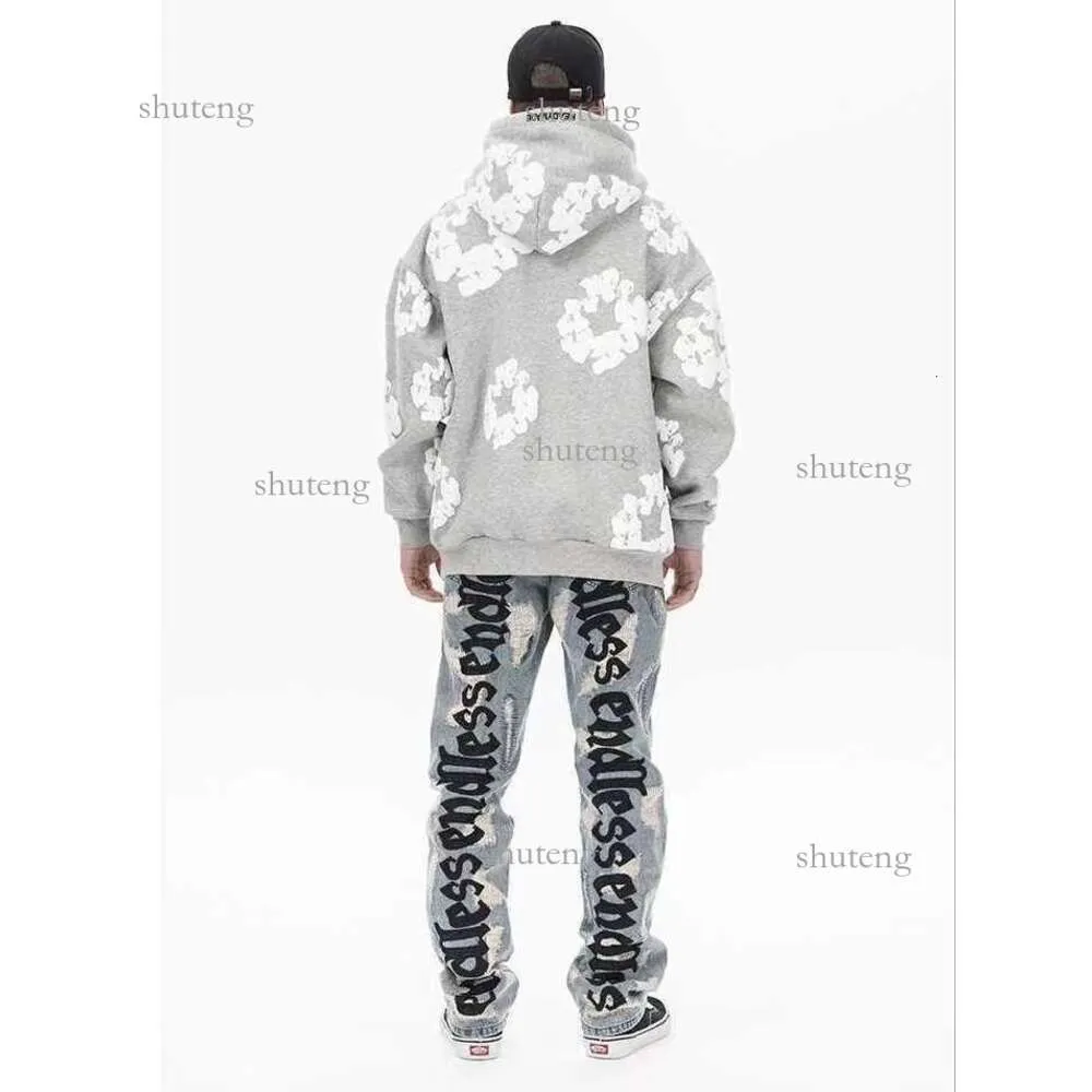 Men's Hoodies Winter Readymade Foam Flower Co Branded Denim Tears Women Puff Printed Distressed Pullover Cap Embroidery White Kapok Tidal 954