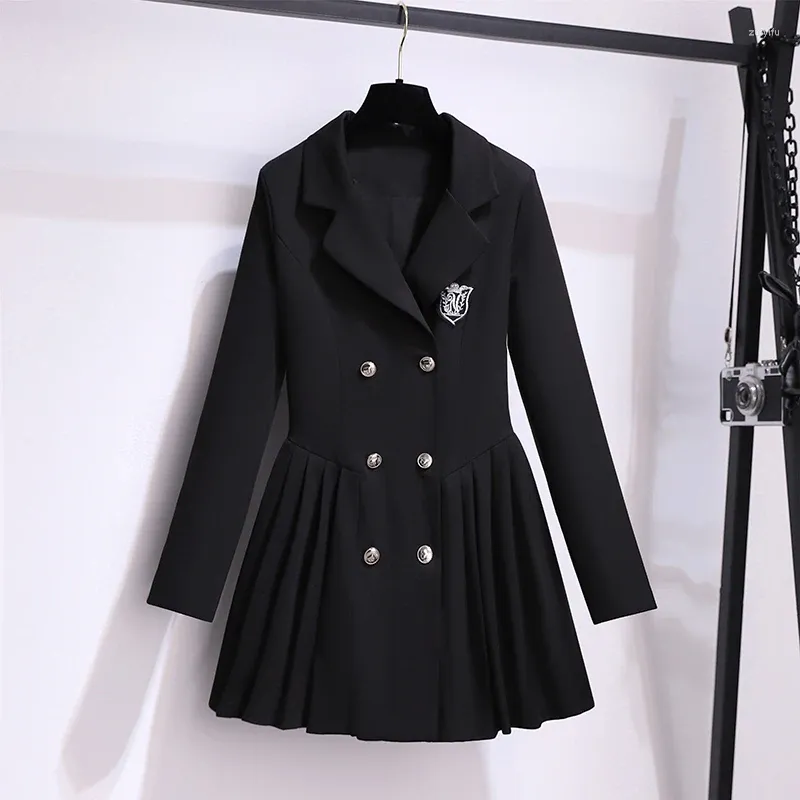 Casual Dresses Superaen College Style 2023 Spring and Autumn Clothes Black Blazer Dress Pleated Women