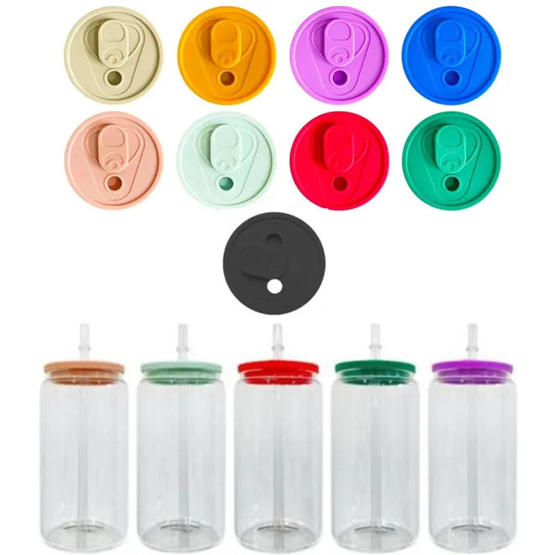 16oz Glass Cups Replacement Silicone Lids With Silicone Stoppers Splash Resistant Leakproof Glasses Can Lids Covers Spill Proof Lid For 60mm Wide Mouth Mugs
