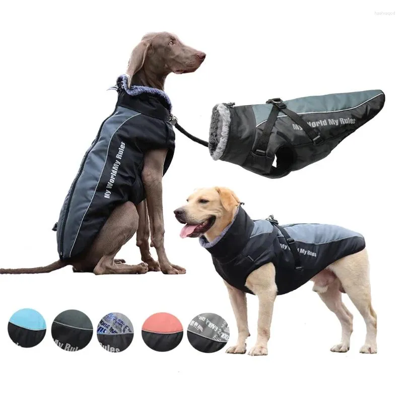 Dog Apparel Jacket Winter Coat Dogs Clothes Warm Plush Collar Waterproof Windproof Pet Hiking Camping With Zipper Reflective