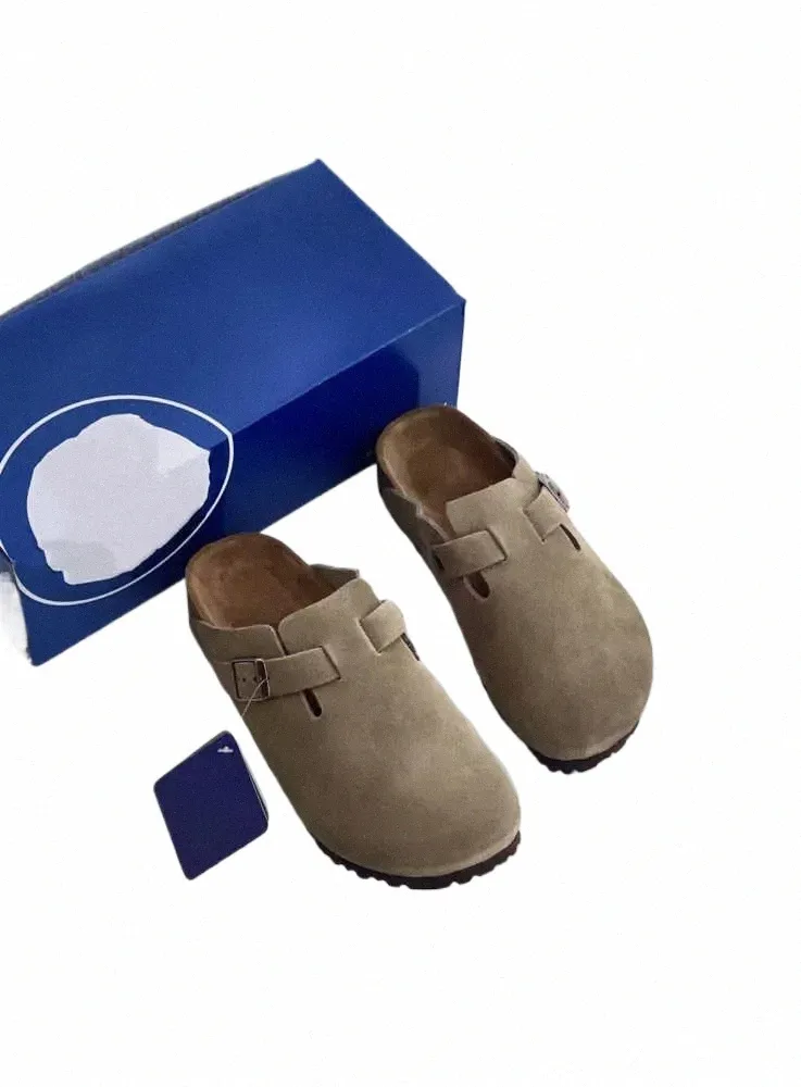 Sandales Pantoufles Designer Birks Boston Clog Sandal Slipper Arizona Gizeh Hommes Femmes Daim Cuir de vache Diapositives Demi-pantoufles sur Slider Platform Motion de C6vV #