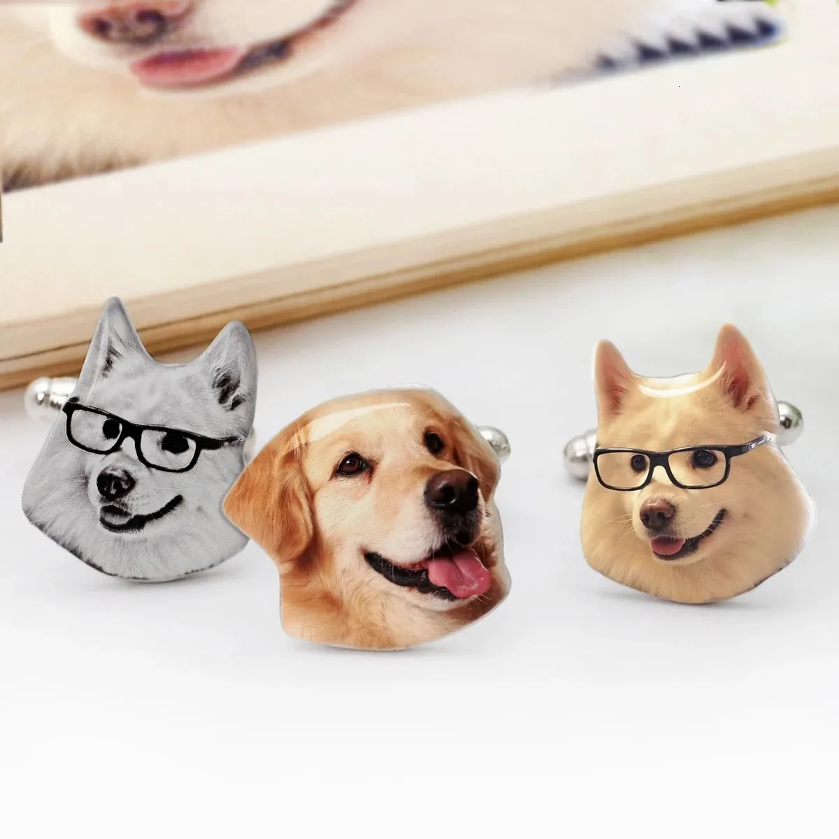 Pendant Necklaces Personalized Pet Po Cufflinks Custom Dog Portrait Cuff Links Handmade Cat Jewelry Picture Memorial Gift for Him 231202