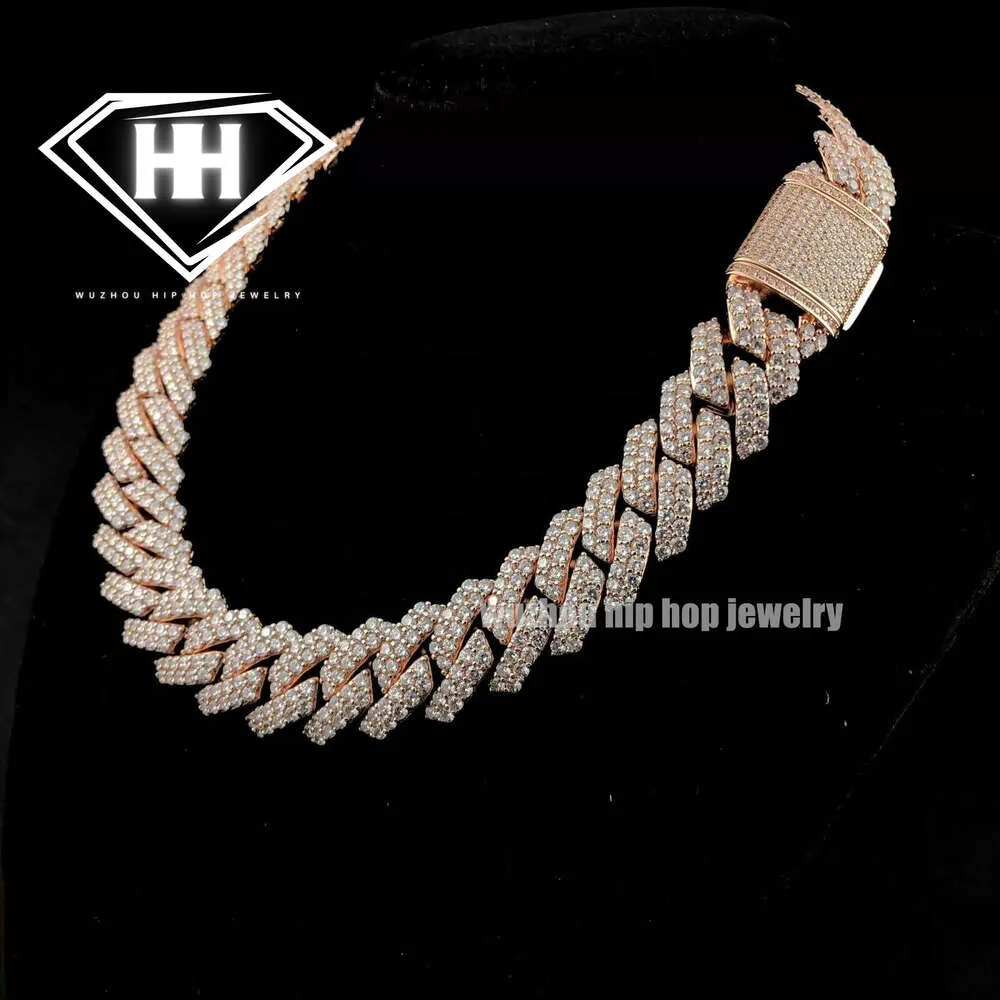 Heren diamanten sieraden hiphop ketting Prong Set 15 mm breedte 925 sterling zilver 2 rijen echte moissanite Cubaanse
