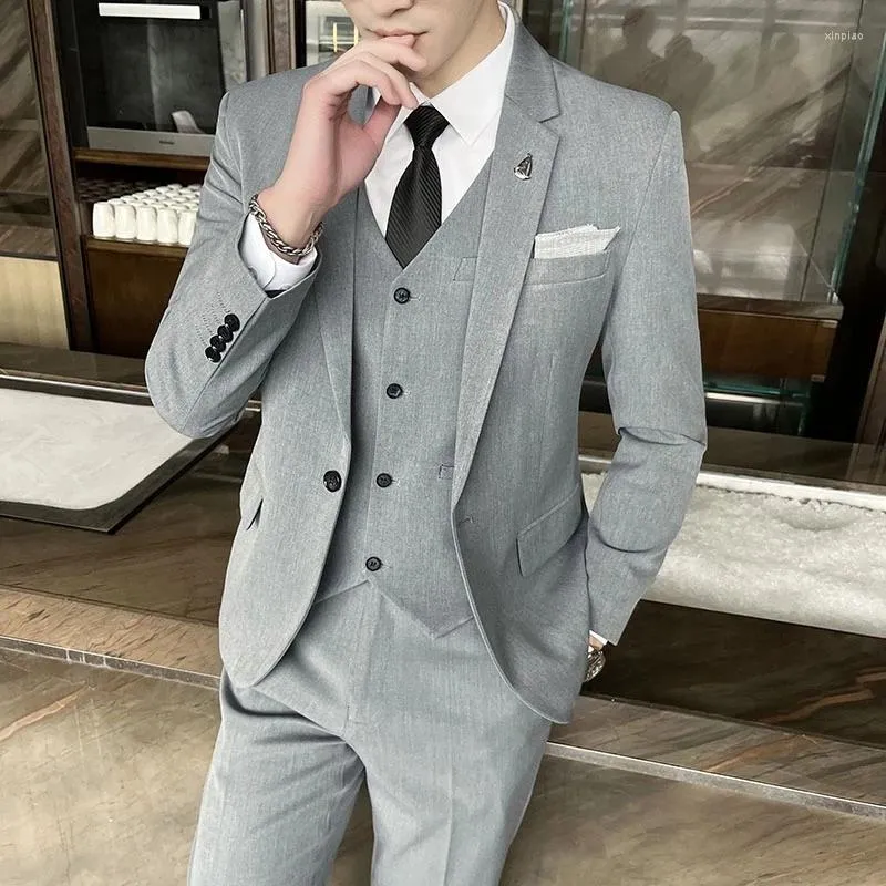 Men's Suits High-end (Blazer Vest Western Pants)2023 Slim Business Personality Trend Wedding Groom Suit Blazer Three-piece Set