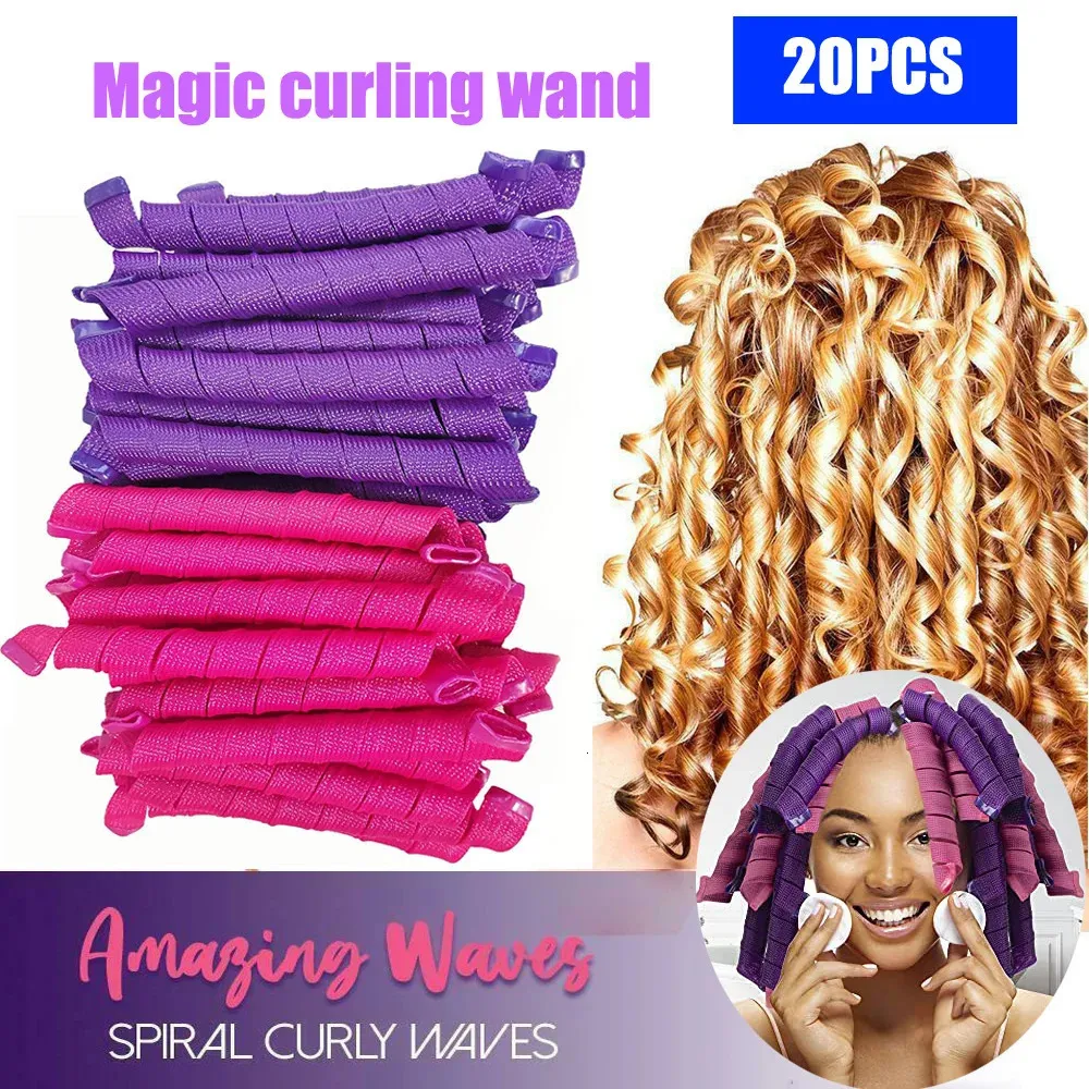 Hårrullar 20st/väska 55 cm magiska curlers fashionabla hårrullar enkla att använda ingen värme curl spiral curls styling kit för långt hår frisyr 231202