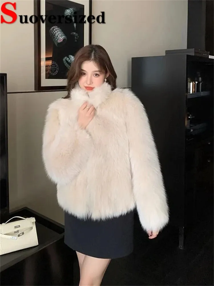 Womens Fur Faux Korean Winter Fox Coats Thicken Warm Luxury Chaquetas Fashion Loose Soft Furry Jacket Vintage Elegant Short Pele Casaco 231202