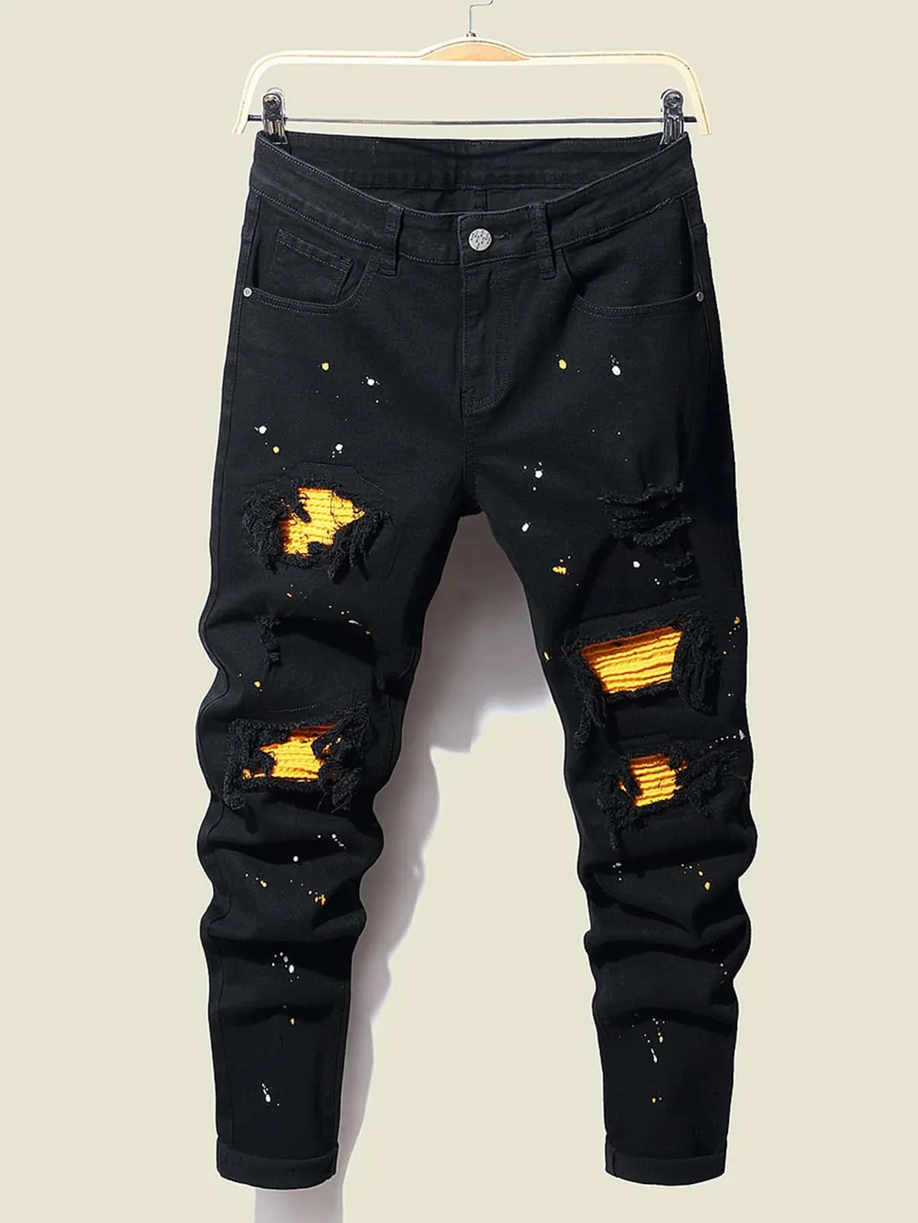 Jeans Skinny Strappati Da Uomo Lavaggio Vintage Pantaloni In Denim Slim F Stile Street Da 24,54 € | DHgate
