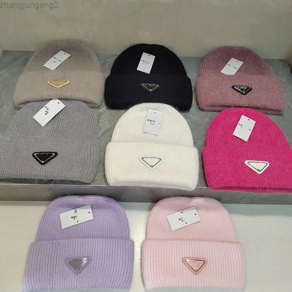 Designer Parda Cap Prad P Family Triangle inversé Chapeau tricoté Automne et hiver Chaud Lapin Cheveux Laine Chapeau Hommes et Femmes Épaissi Résistant Au Froid Mode Chapeau Froid