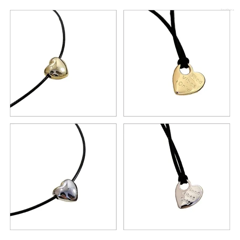 Collier ras du cou en cuir avec pendentif en forme de cœur, à la mode, chaîne claviculaire réglable, ornement de cou pour femmes, bijoux de fête