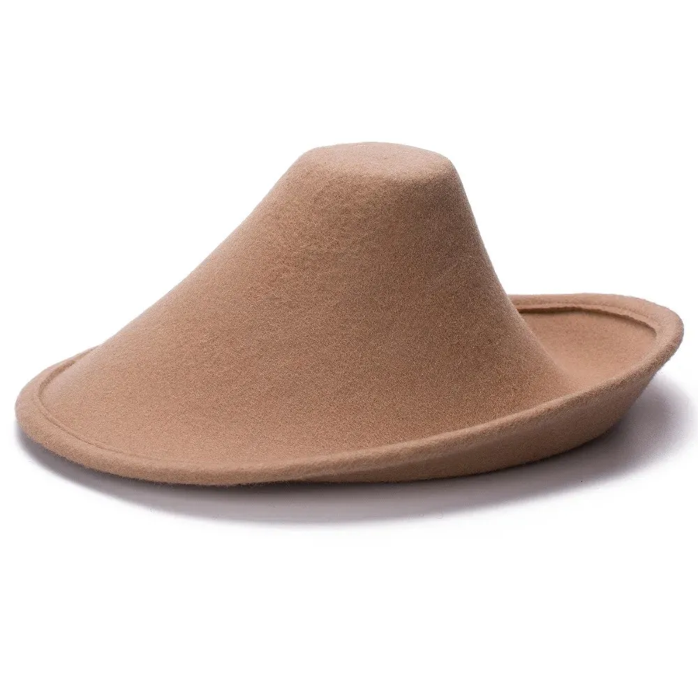 Chapéus de borda larga Bucket Hatinators de inverno para mulheres 100 lã feltro boné fascinators chapéu fazendo corpo cone base festa casamento millinery fornecimento A264 231202