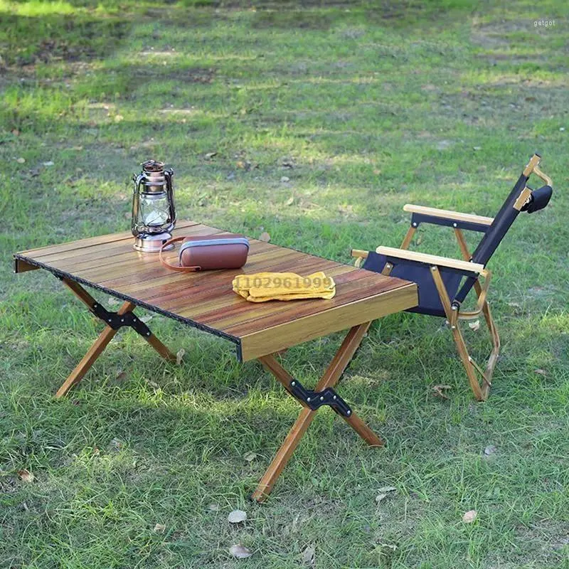 Meubles de Camp Table entière en alliage d'aluminium Camping en plein air pliant léger adulte rouleau d'oeufs Portable peinture en bois noir facile à nettoyer